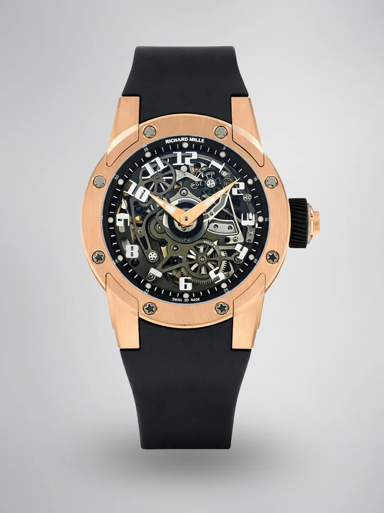 Best Replica Richard Mille RM 63-01 Dizzy Round Skeleton Dial Automatic Watch Big-Date Rose Gold Case