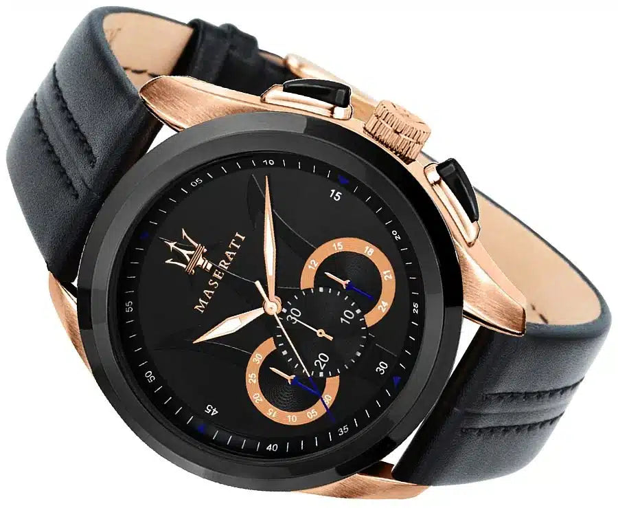 Maserati Black Dial 45 mm Leather Strap Men's Watch R8871612025