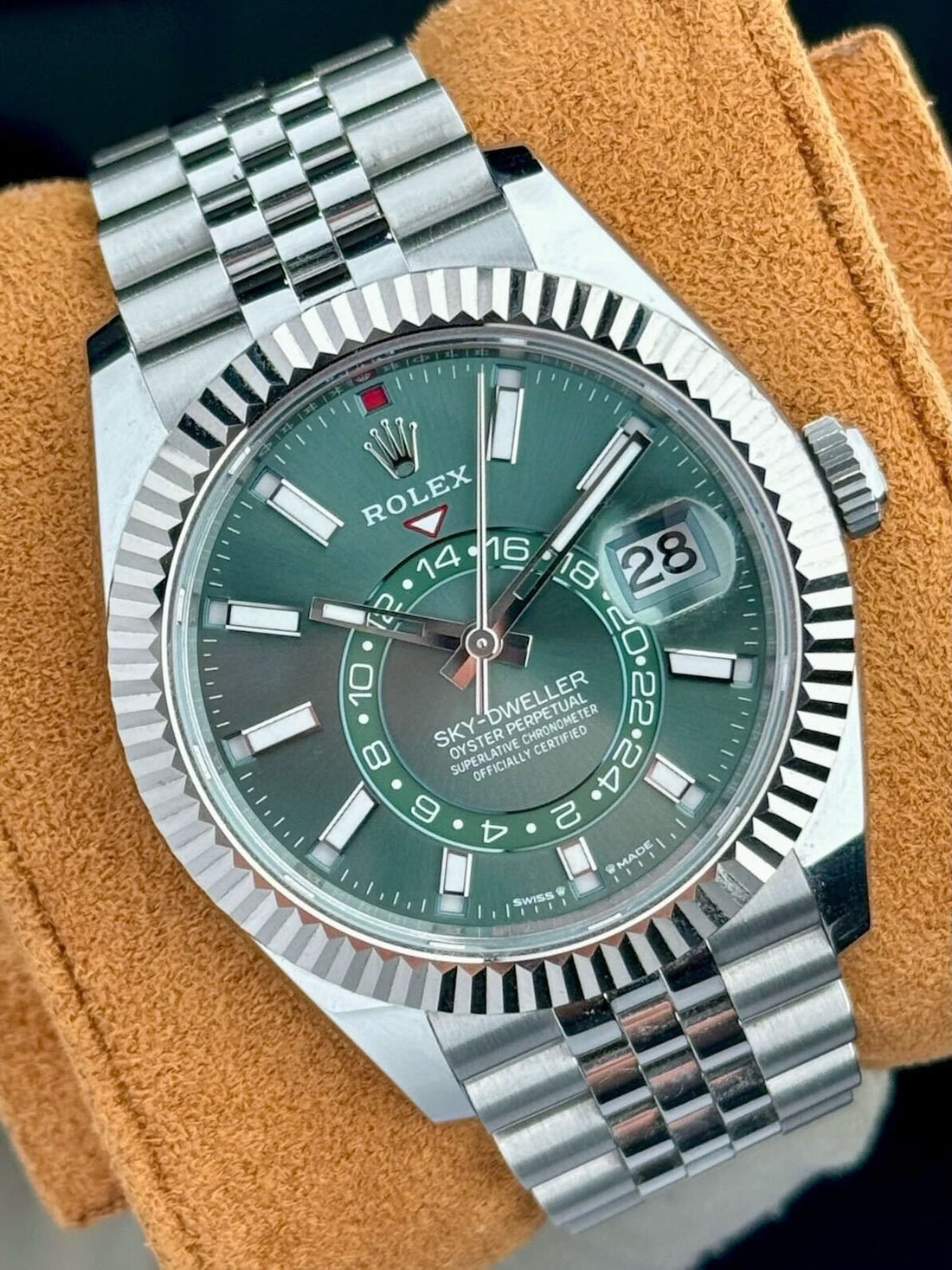 Rolex Sky-Dweller Green Dial 42 mm Metal Bracelet Men's Watch (Ref. 028)