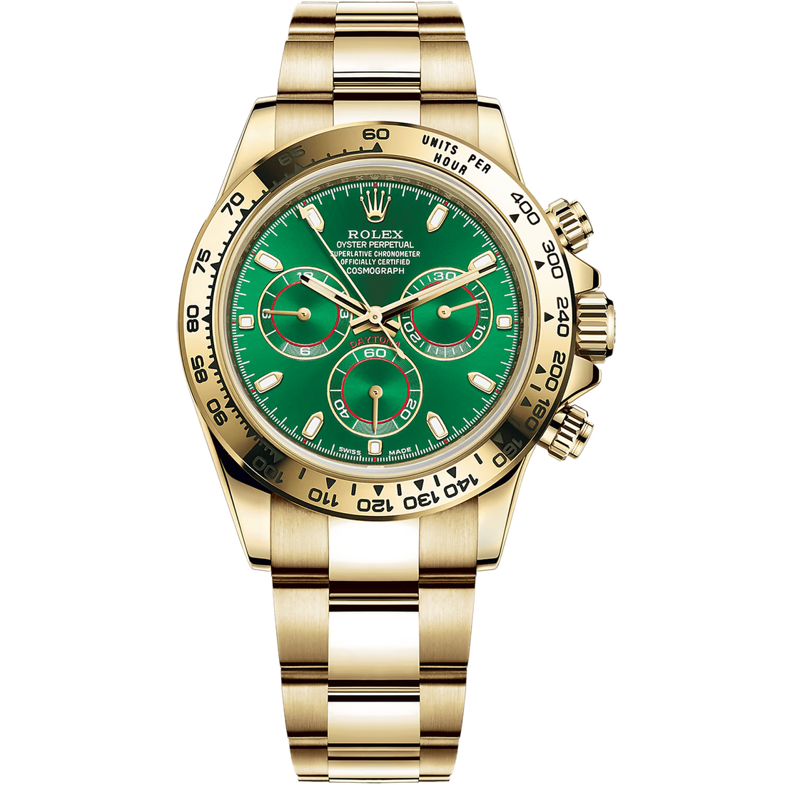 Rolex Gold Daytona Green Dial 43 mm Metal Bracelet Watch