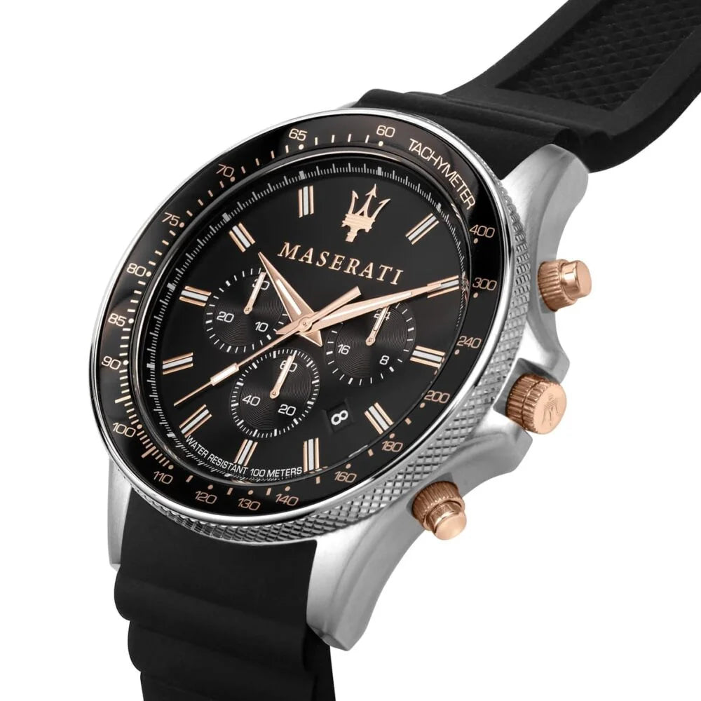 Maserati Black Dial 44 mm Rubber Strap Men's Watch R8871640002